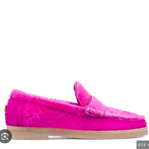 Stuart Weitzman RARE Bromley Spanish Shearling Lambs Wool Loafers Flamingo Pink - Picture 5 of 16